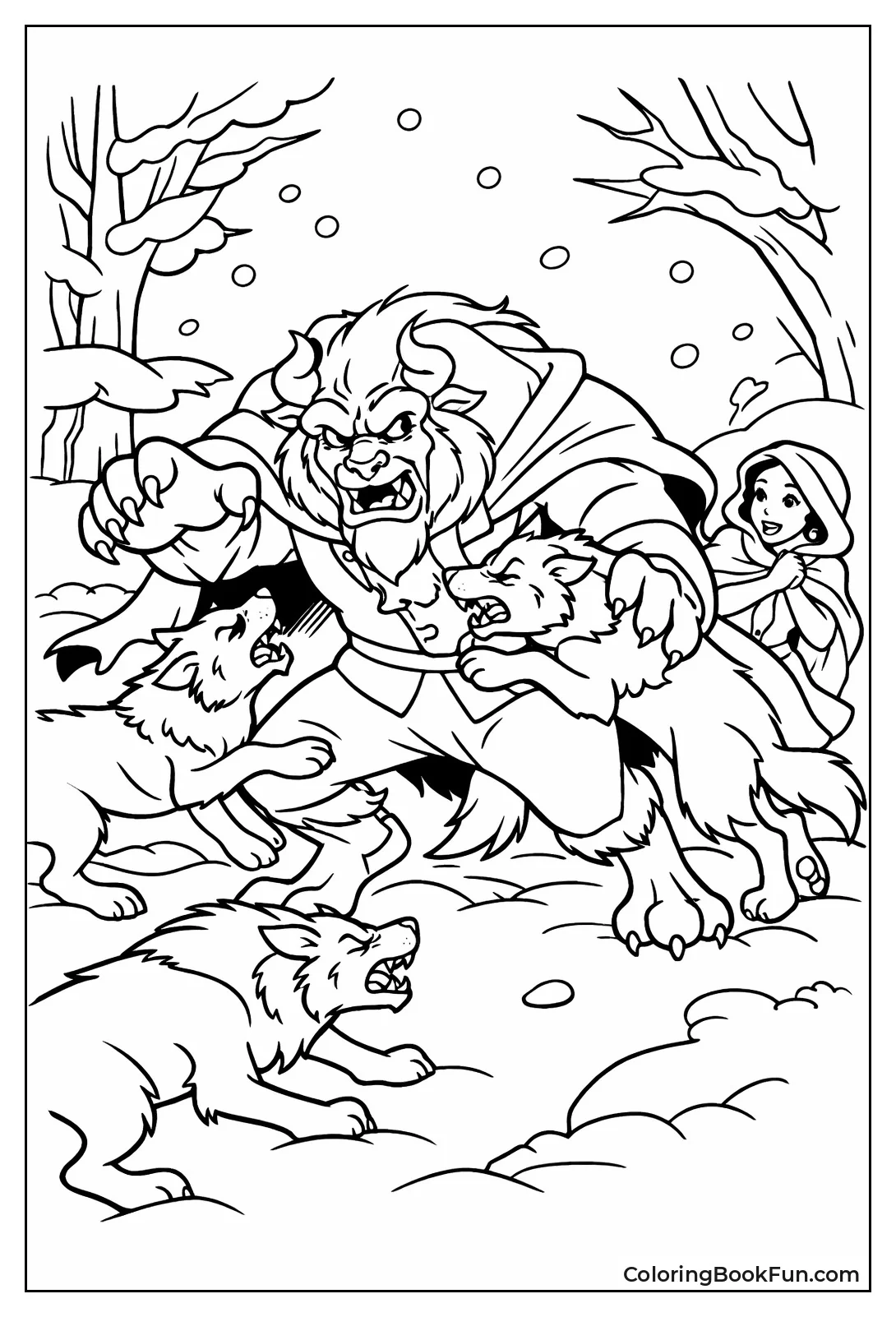 Beast Fights Wolves Saving Belle