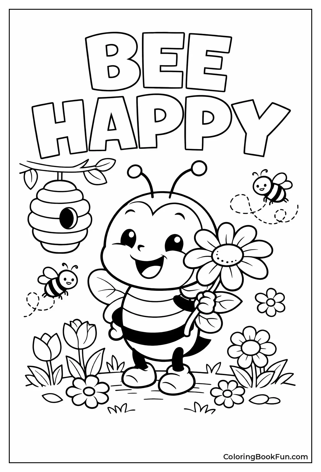 Happy Bee with Flower