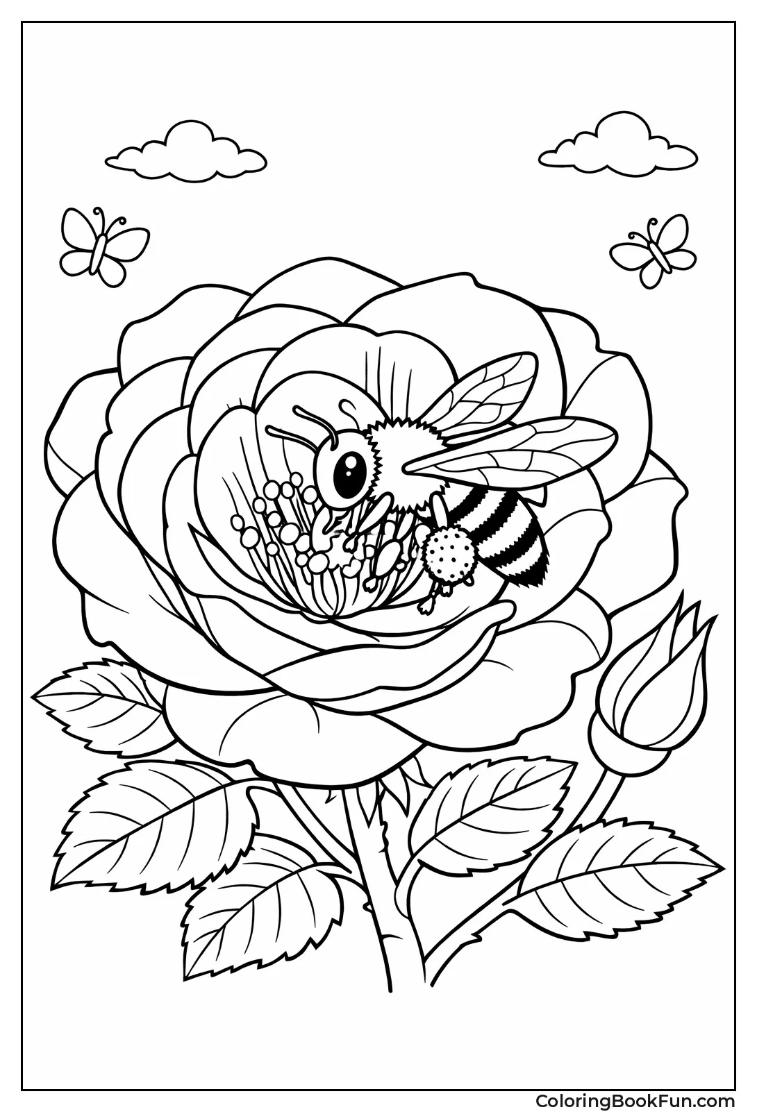 Bee Pollinating Rose