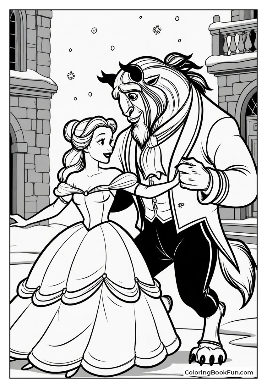 Belle and Beast Dance in Snow
