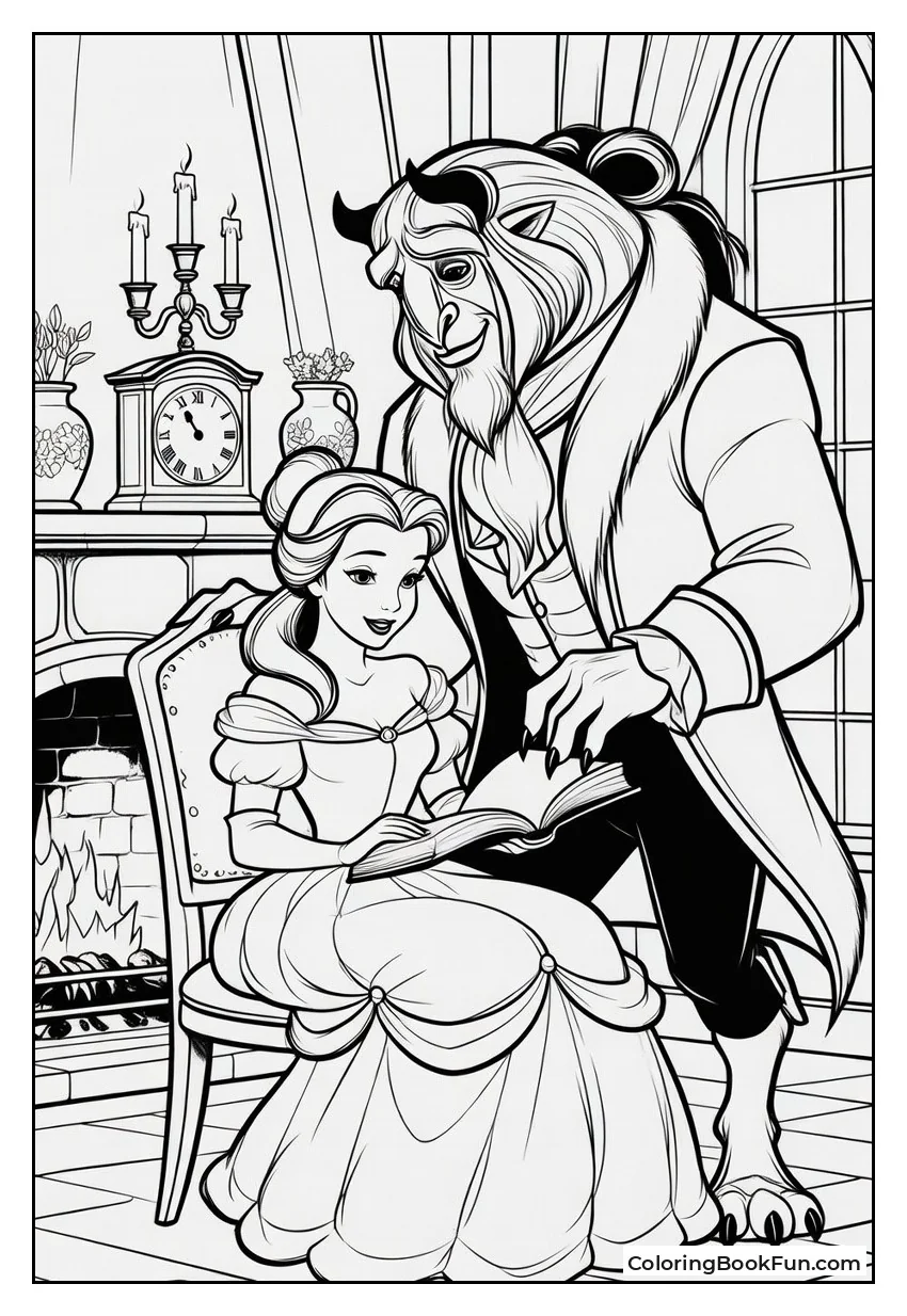 Belle Teaches Beast to Read by Fire