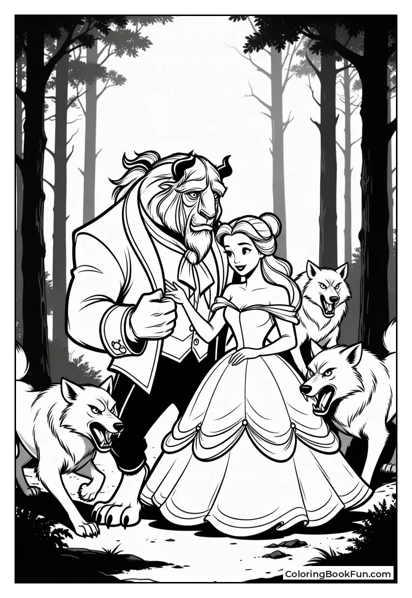 Beast Protects Belle from Wolves