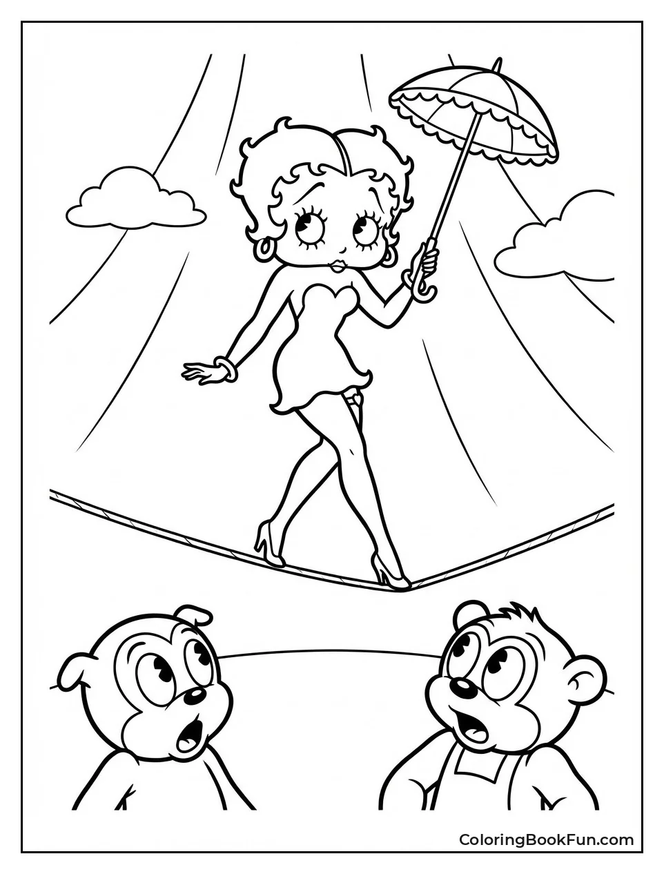 Betty Walks Tightrope with Parasol