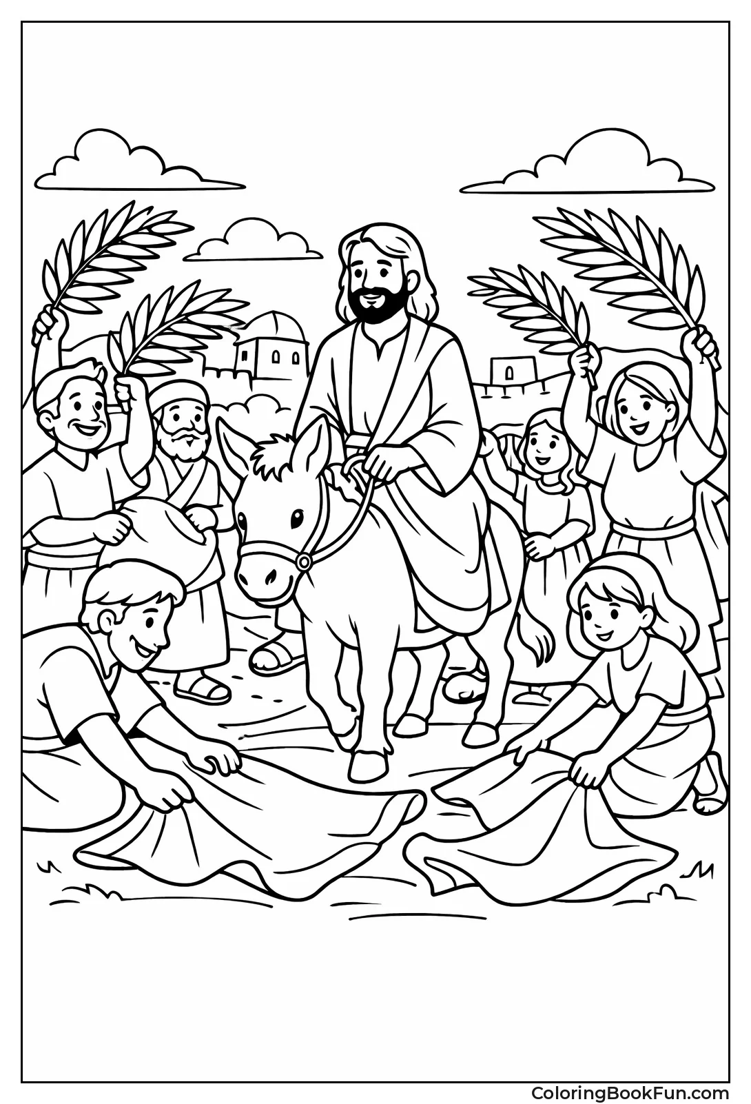Jesus Rides Donkey with Palms