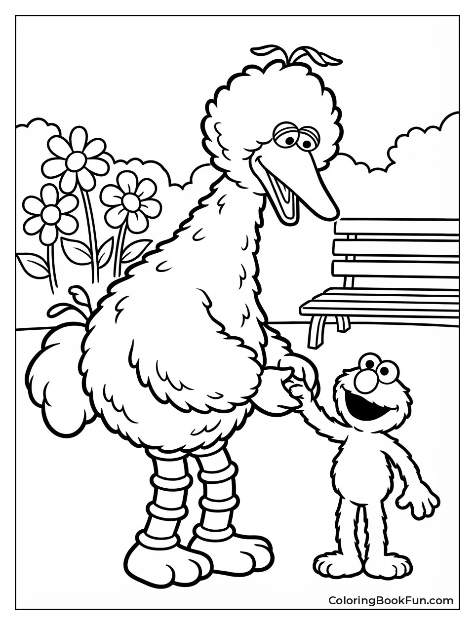 Big Bird Holds Elmo's Hand