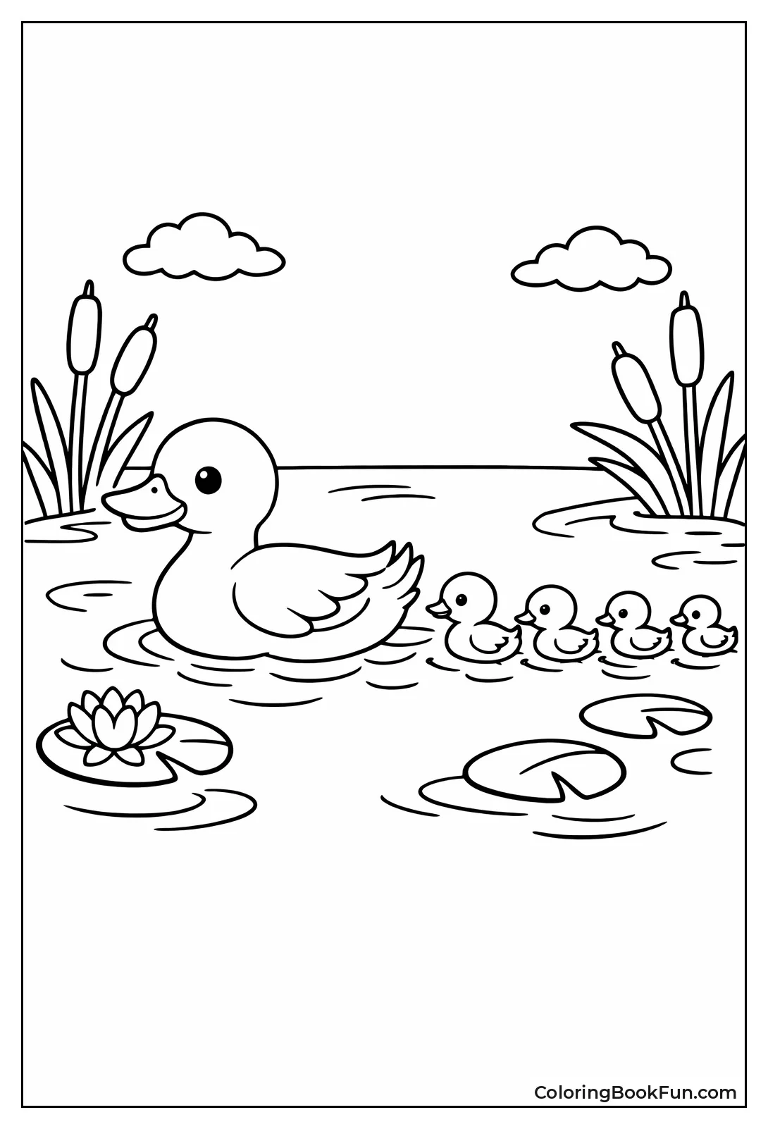 Duck Leads Pond Ducklings