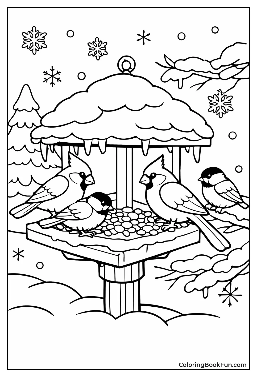 Birds at Snowy Feeder