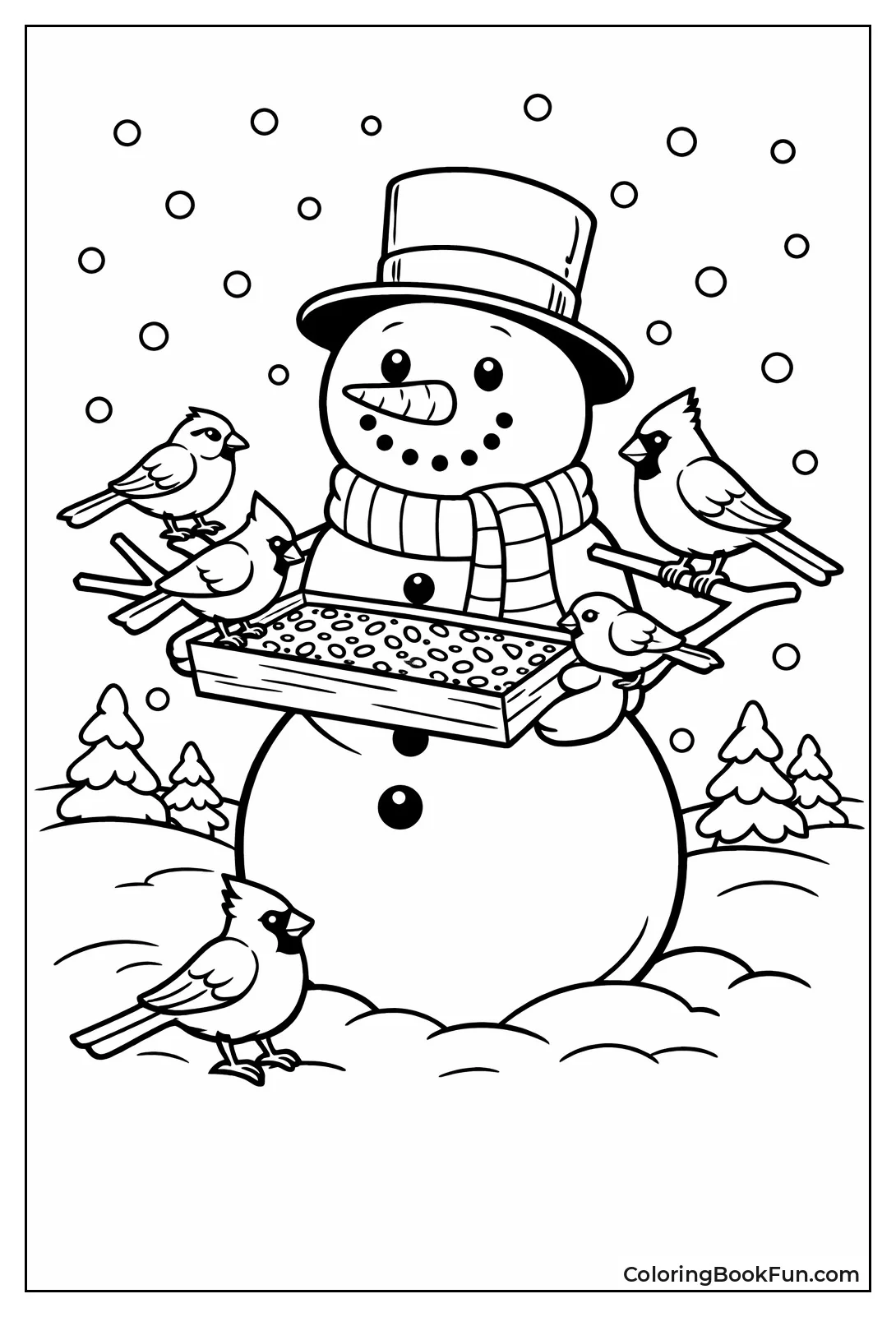 Snowman Feeding Birds