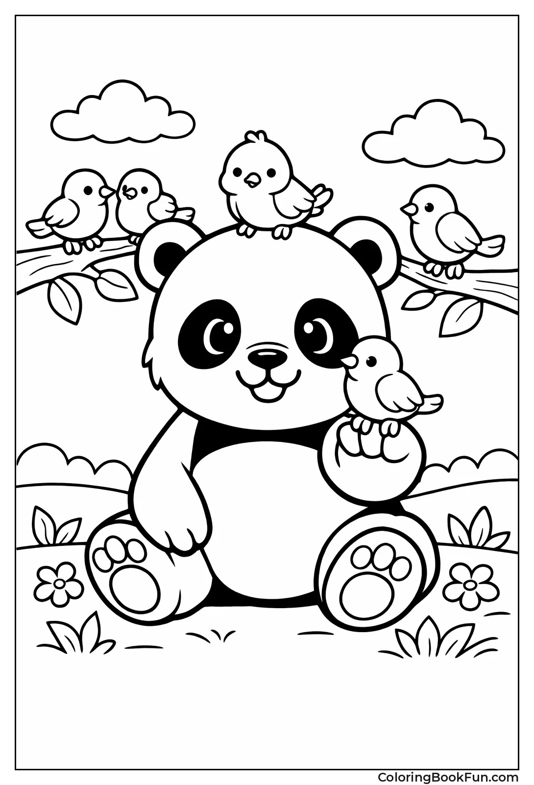 Panda with Bird Friends