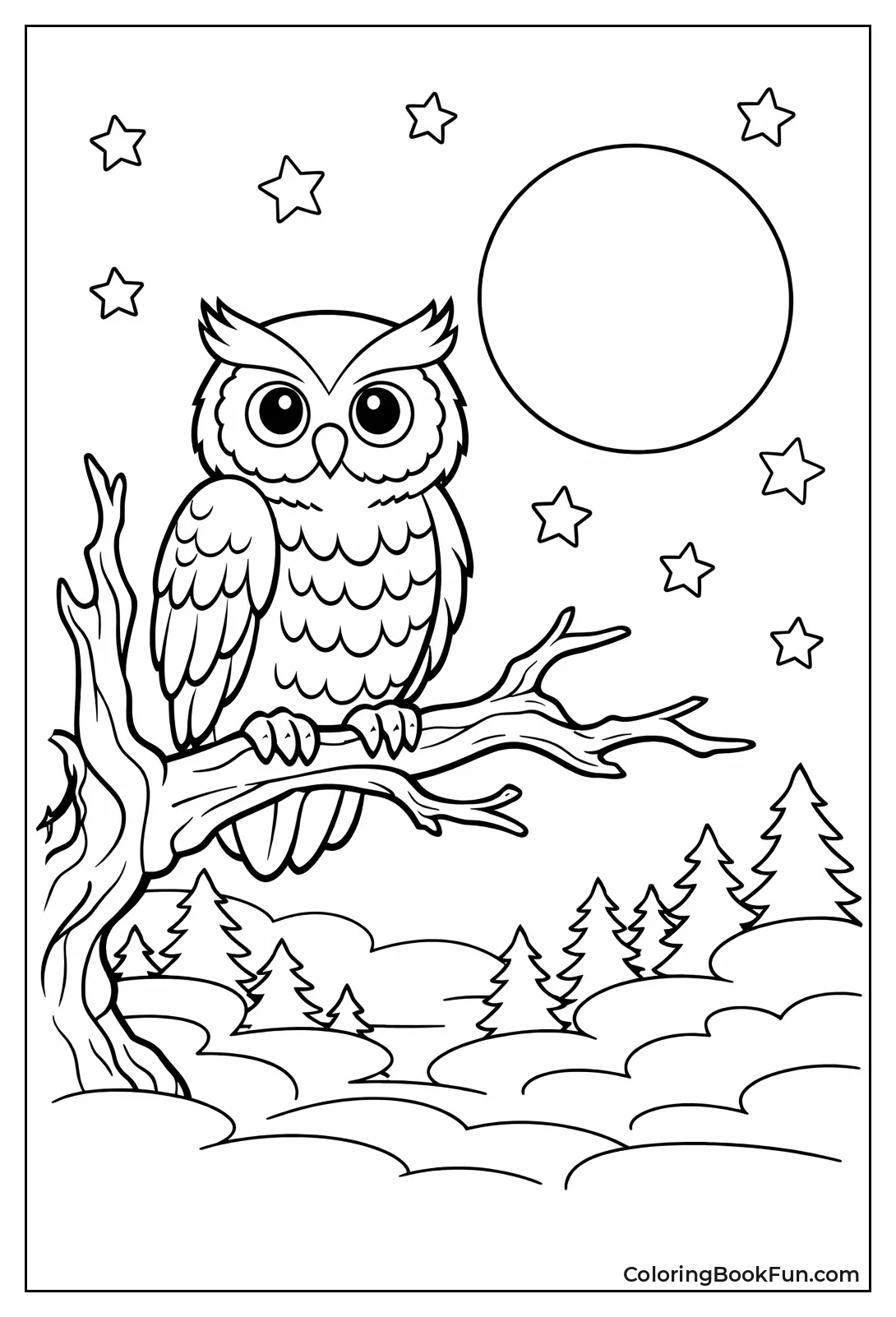 Owl Perches under Moon