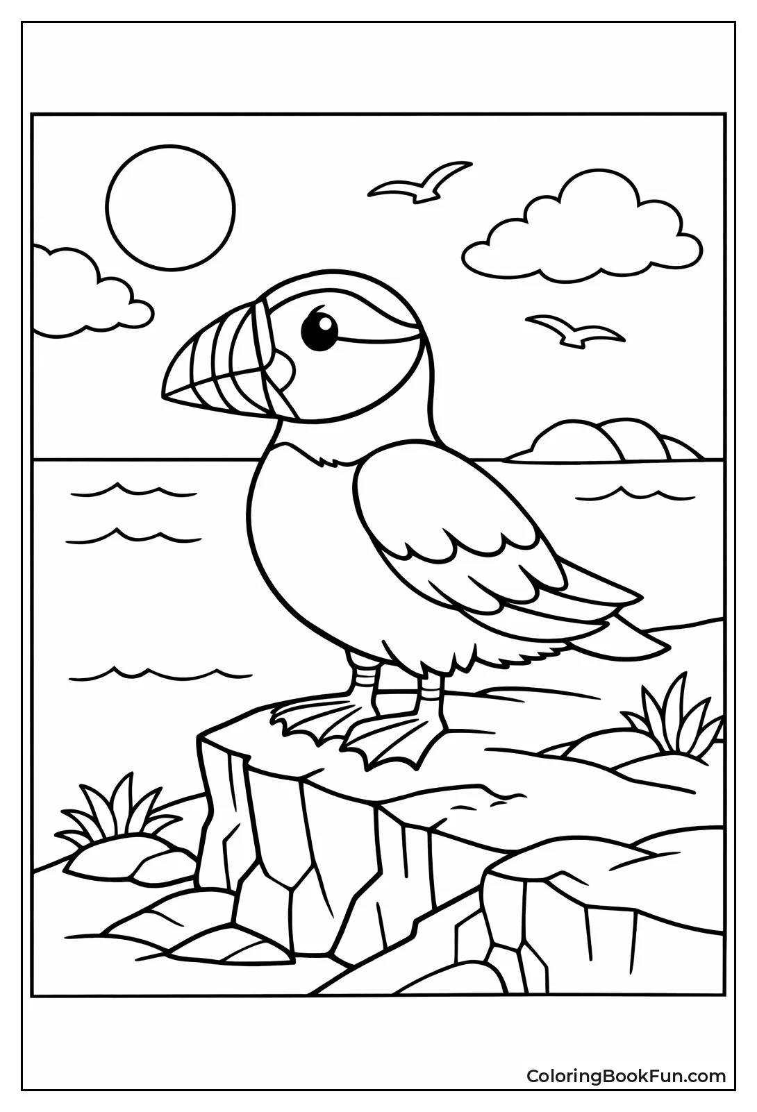 Puffin Stands on Cliff