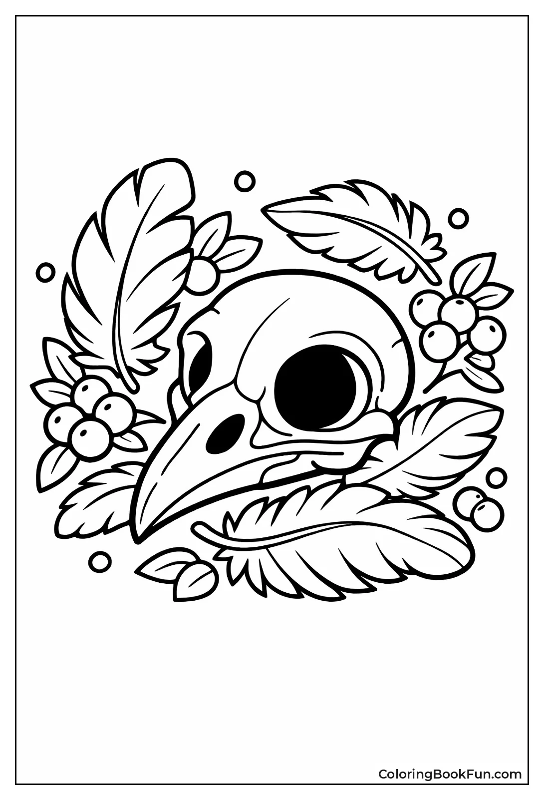 Bird Skull with Feathers Berries