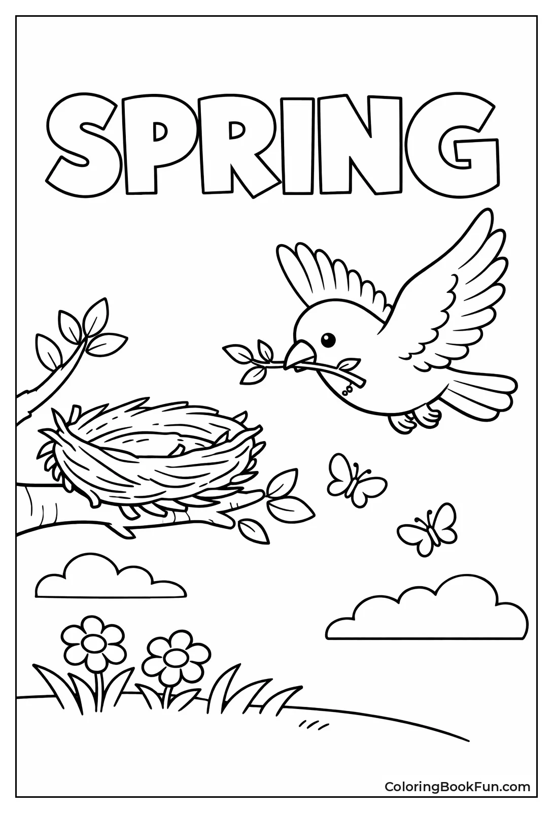 Bird Carries Nest Twig