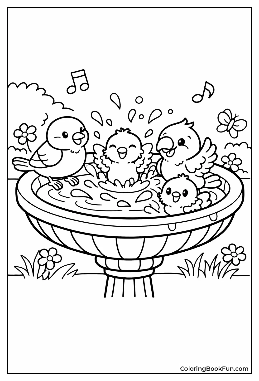 Birds Splash in Birdbath