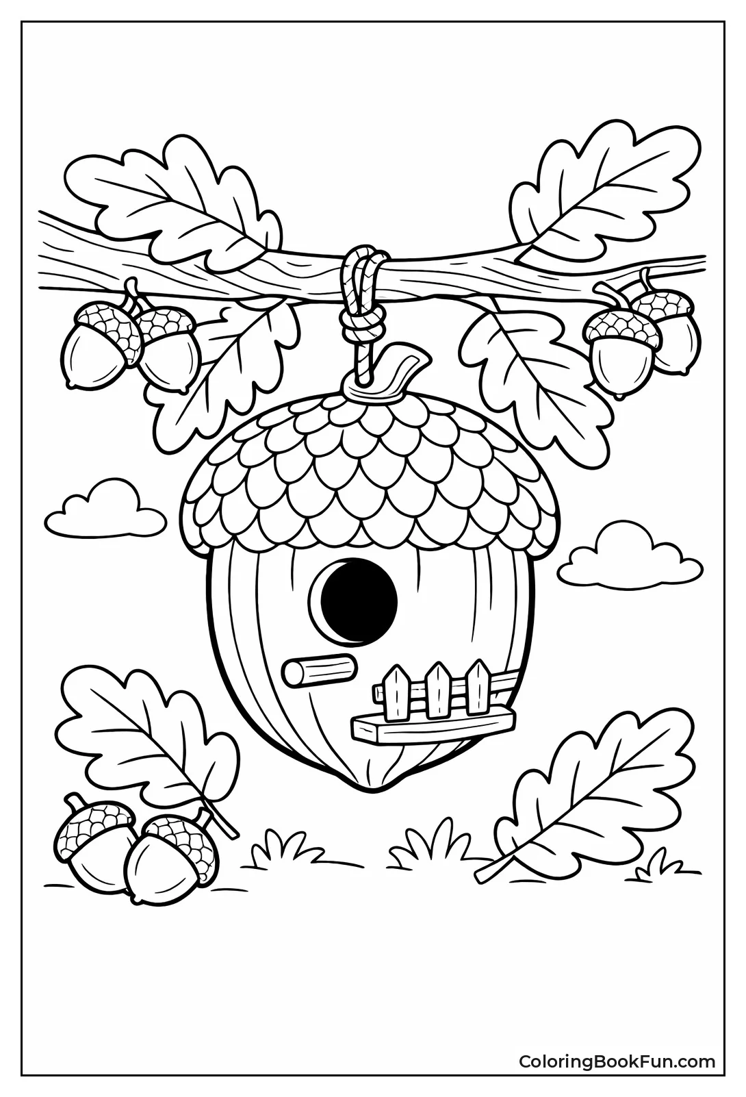 Acorn Birdhouse Hangs Branch