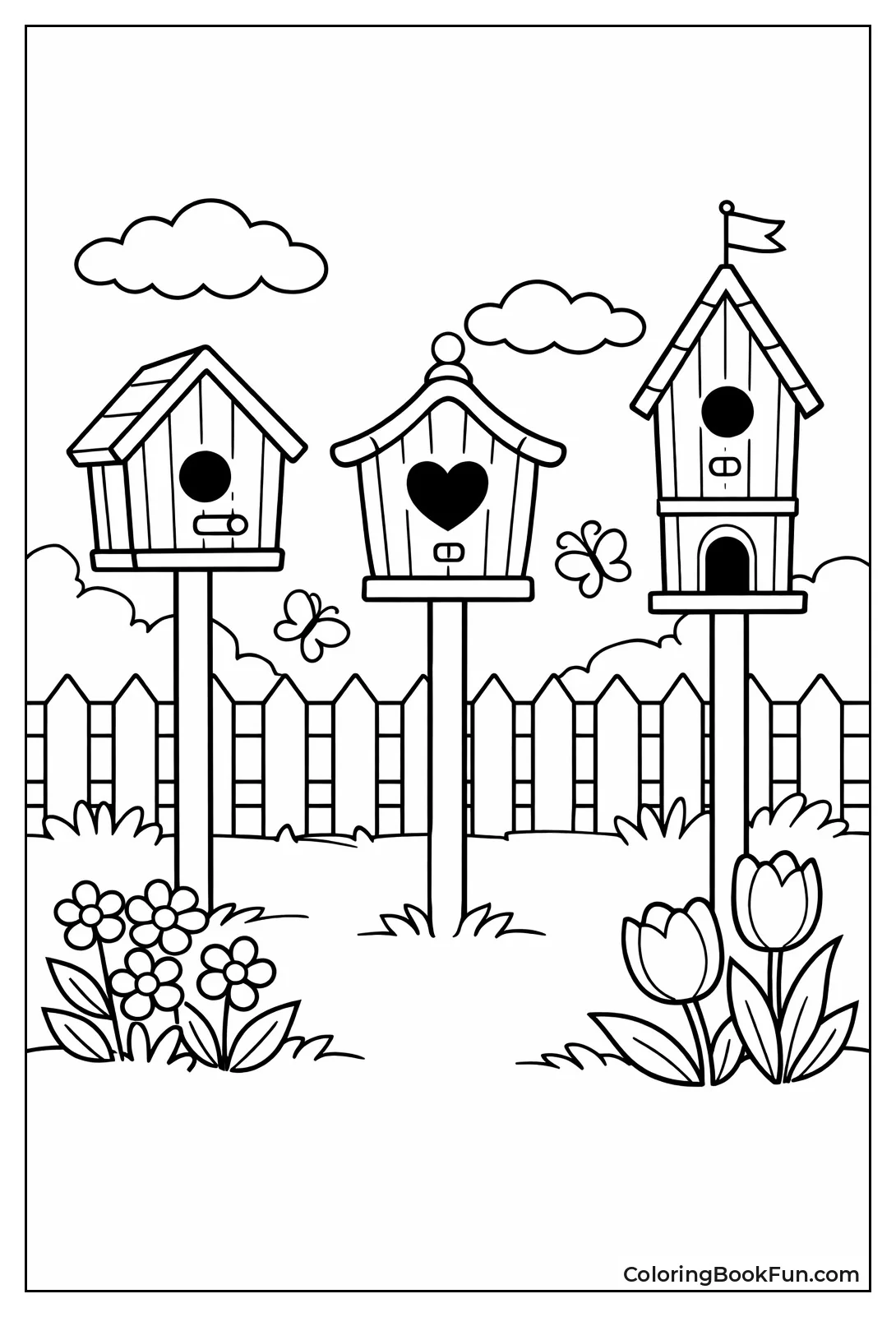 Birdhouses Line Picket Fence