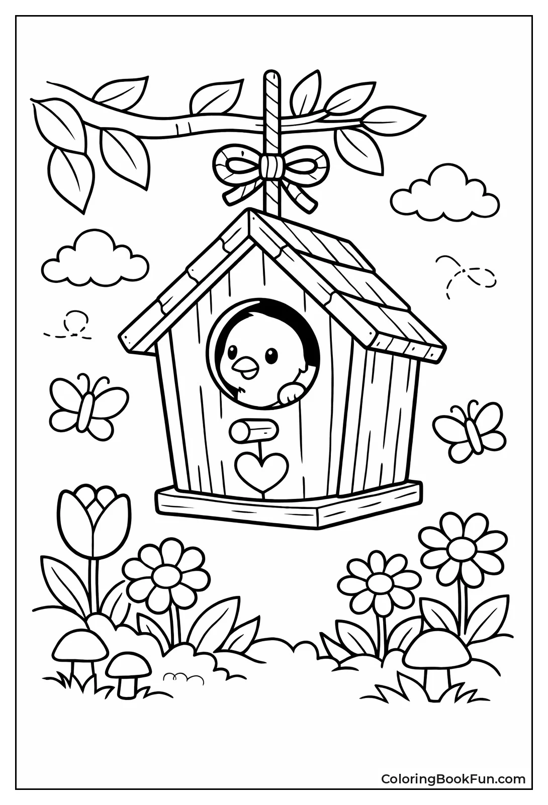 Bluebird Peeks from Birdhouse