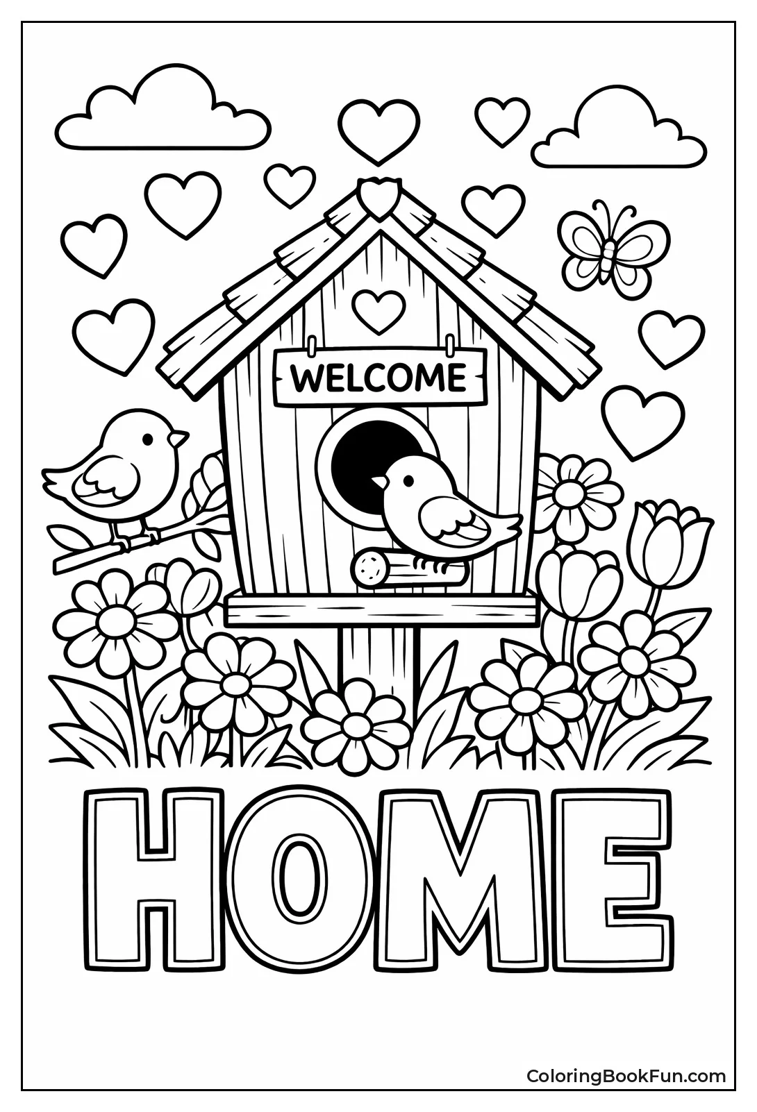 Birdhouse Welcomes with Hearts