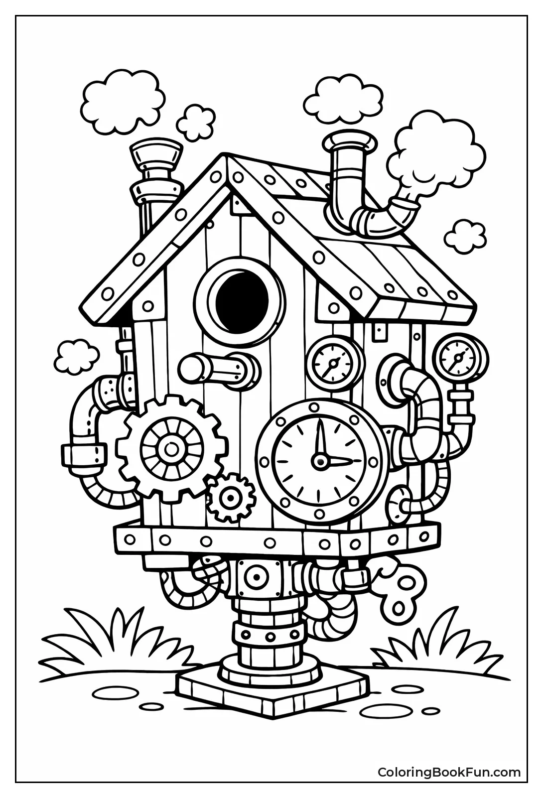 Steampunk Birdhouse Gears Turn