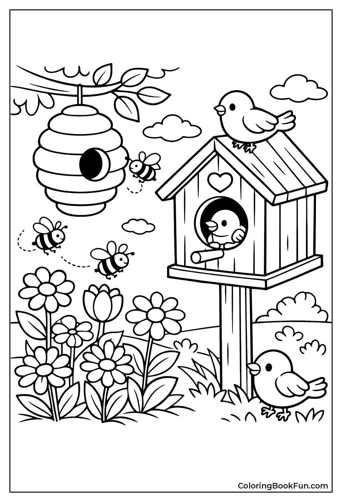 Birdhouse Bees Buzz Flowers