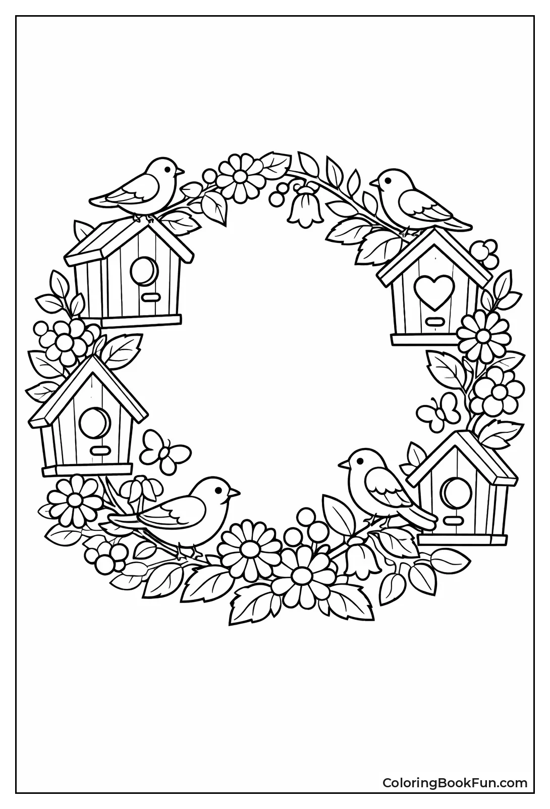 Birdhouse Wreath Circles Flowers