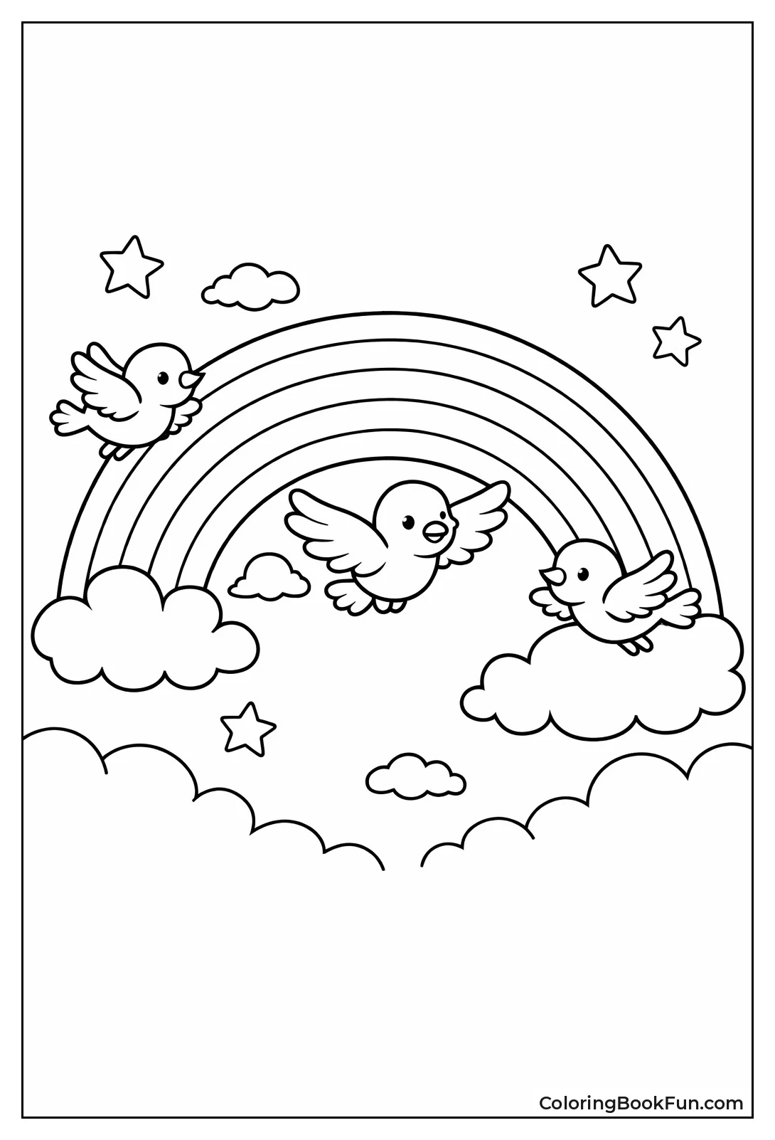 Birds Fly through Rainbow Arc