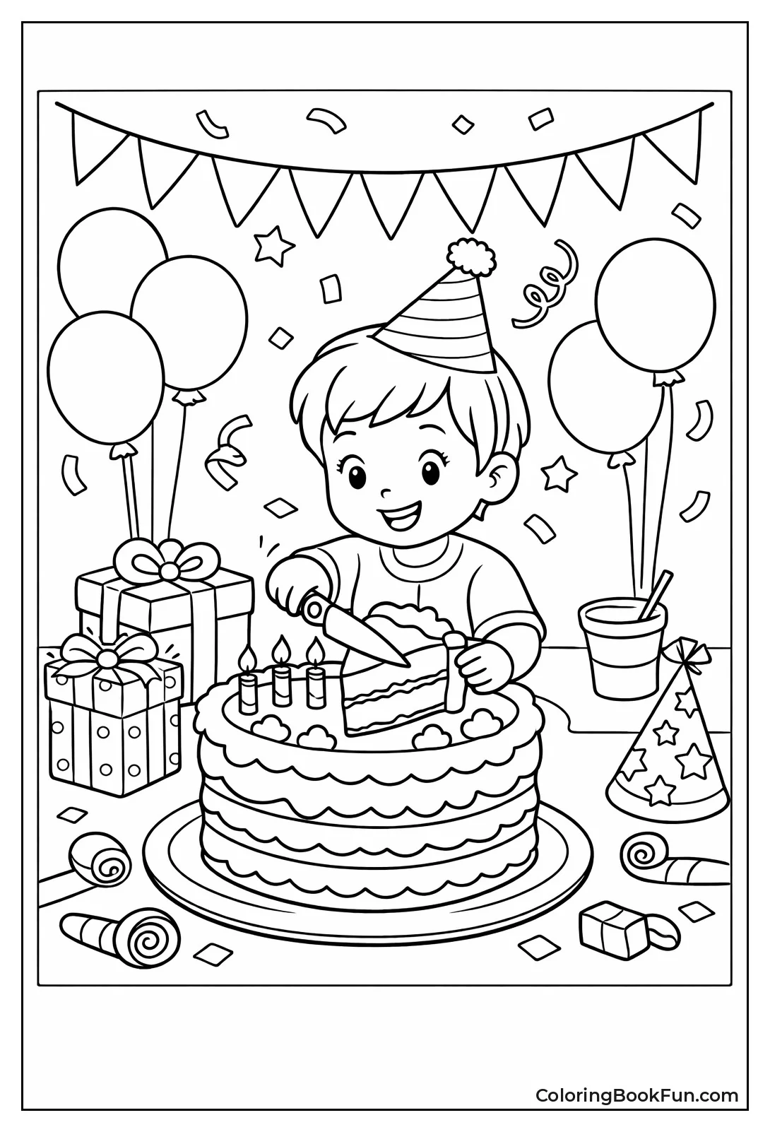 Child Cuts Birthday Cake