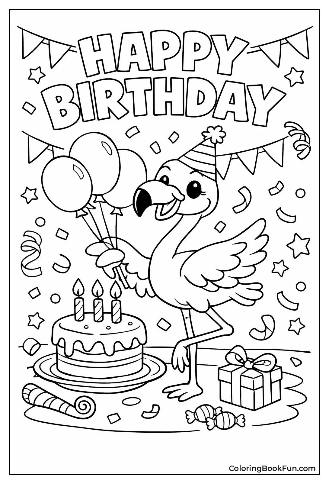 Birthday Flamingo with Balloons
