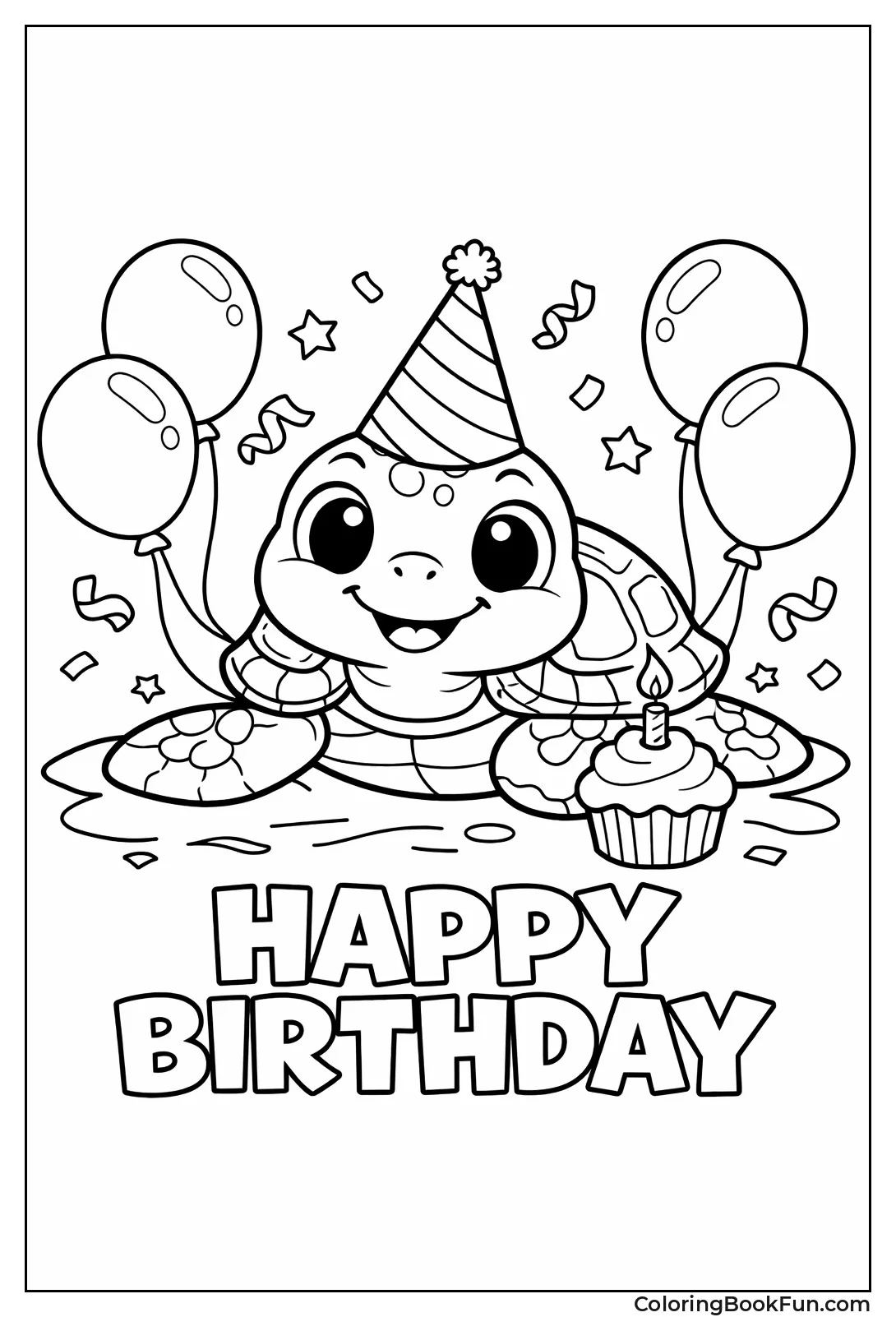 Birthday Turtle with Balloons