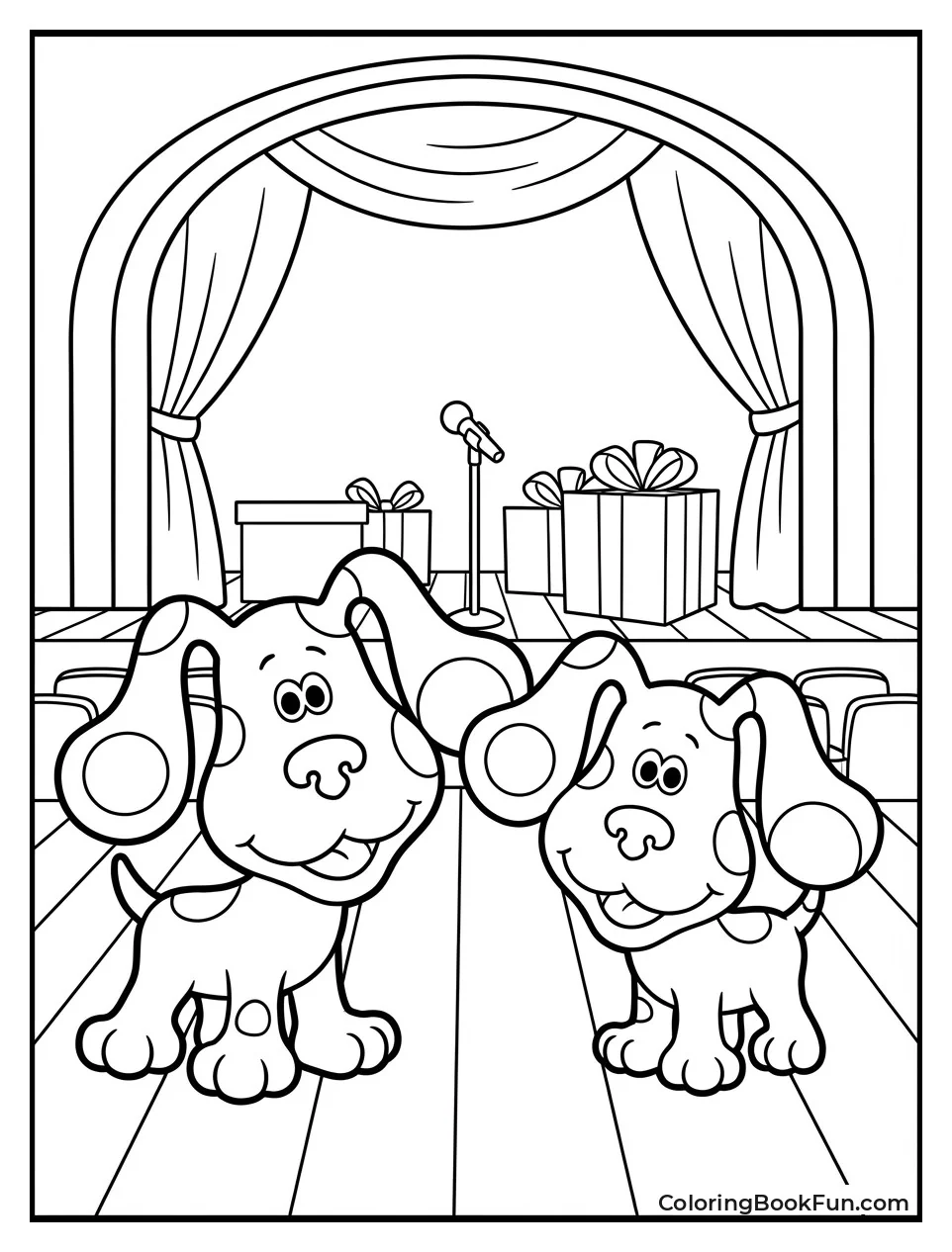 Puppets Blue and Sprinkles on Stage