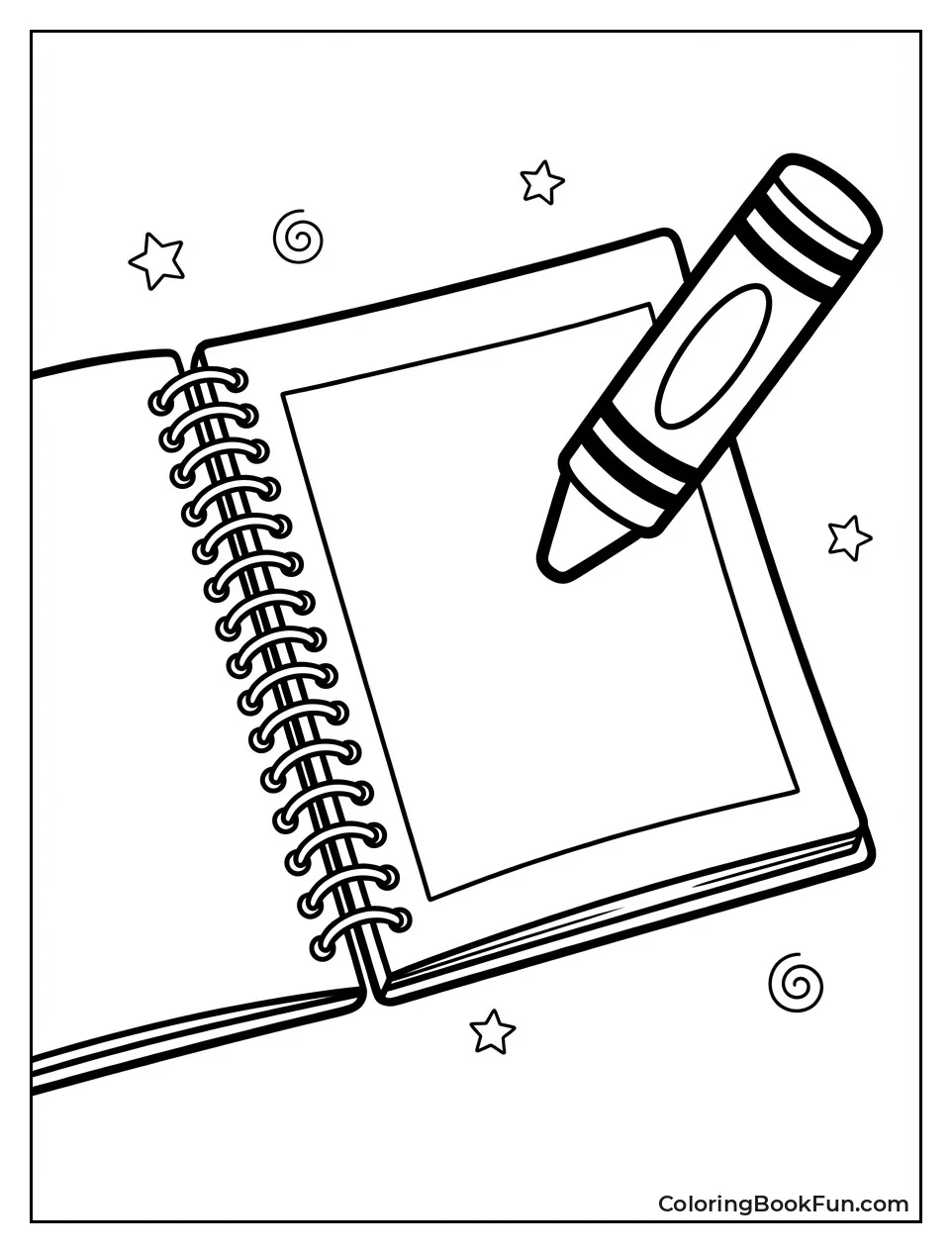 Notebook Opens with Hovering Crayon