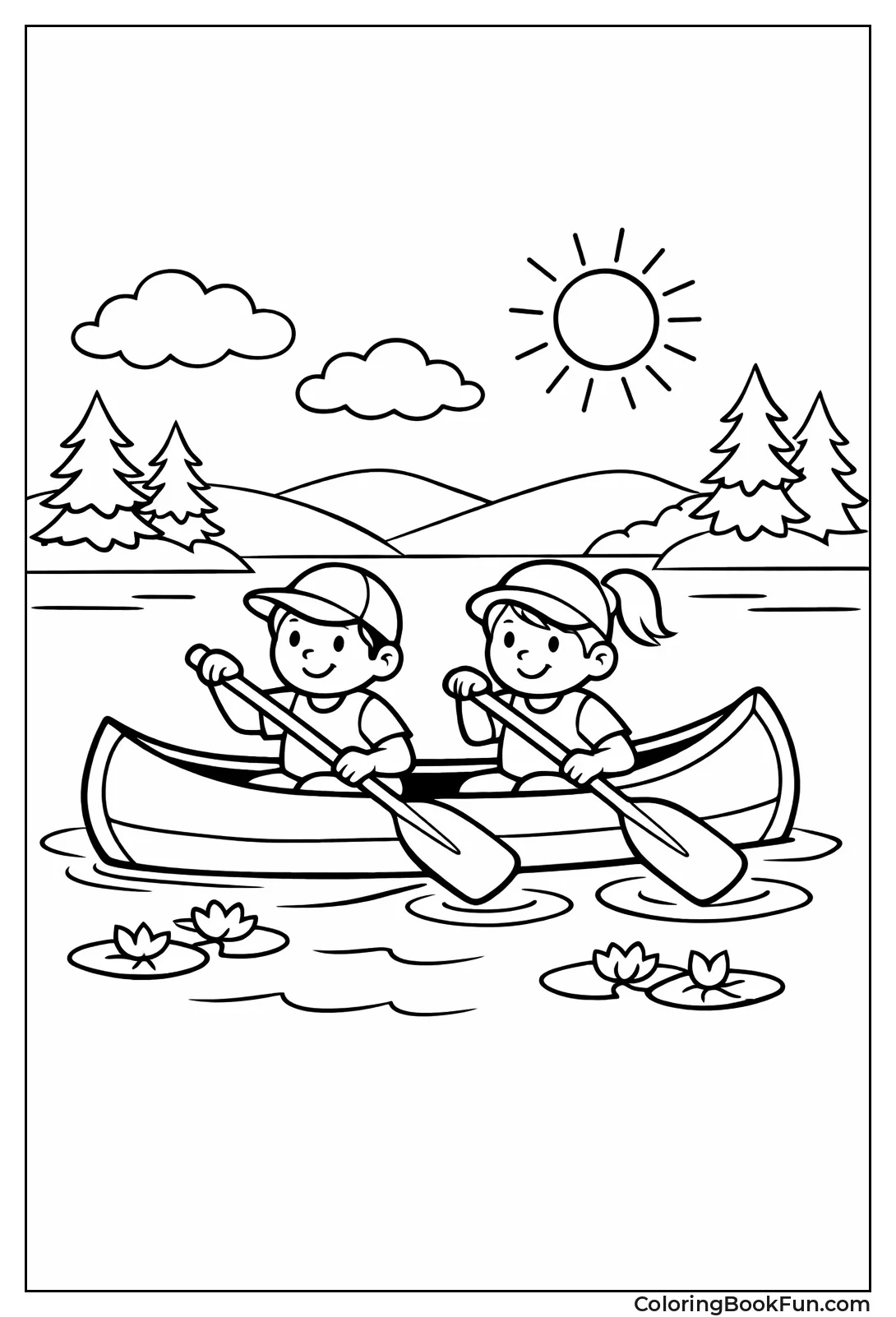 Friends Paddling Lake Canoe