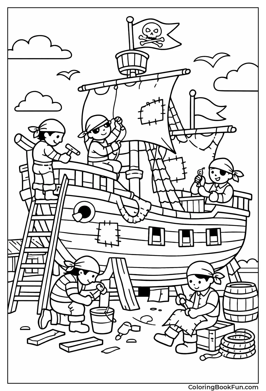 Pirates Repairing Their Ship
