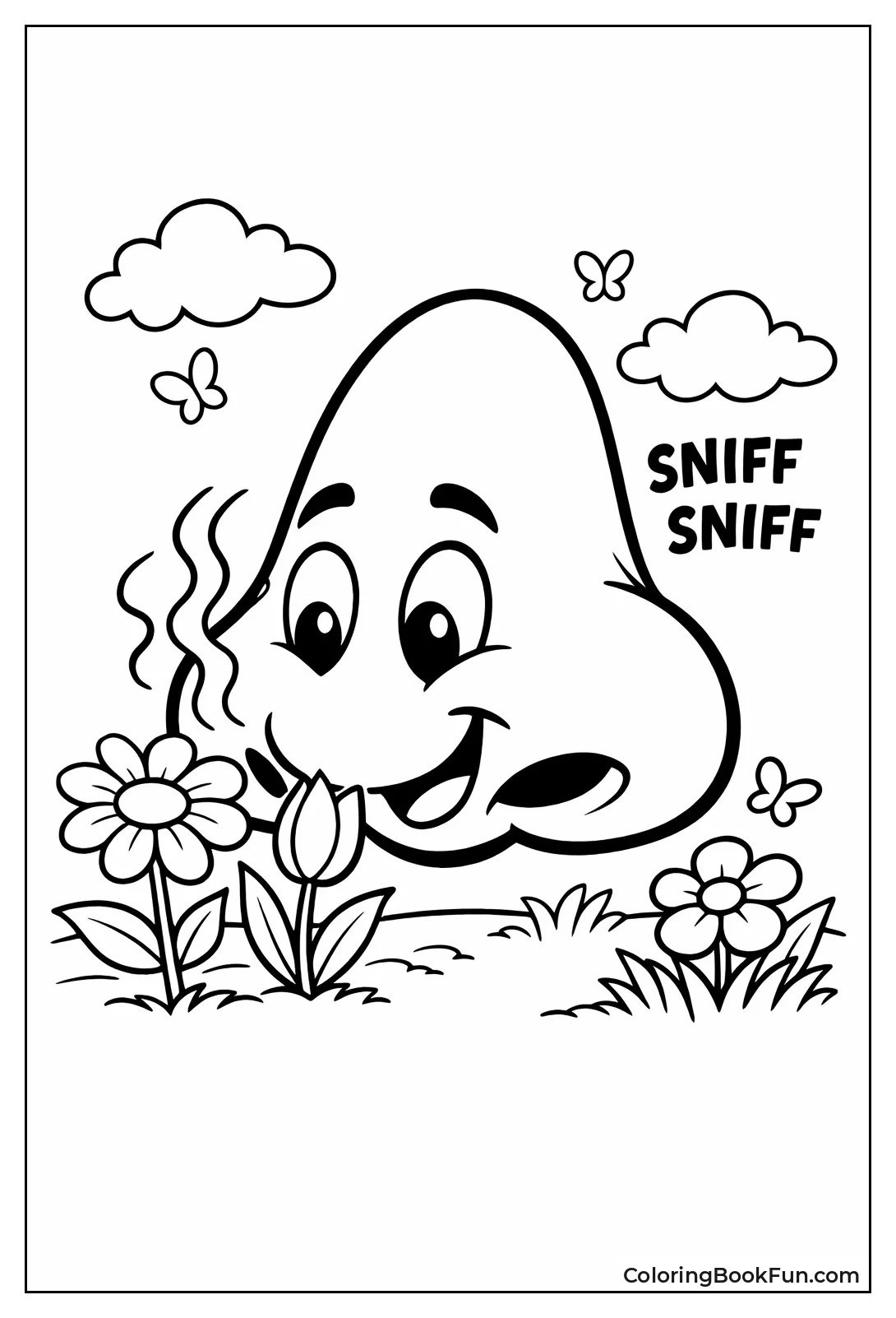 Cartoon Nose Sniffing Flowers