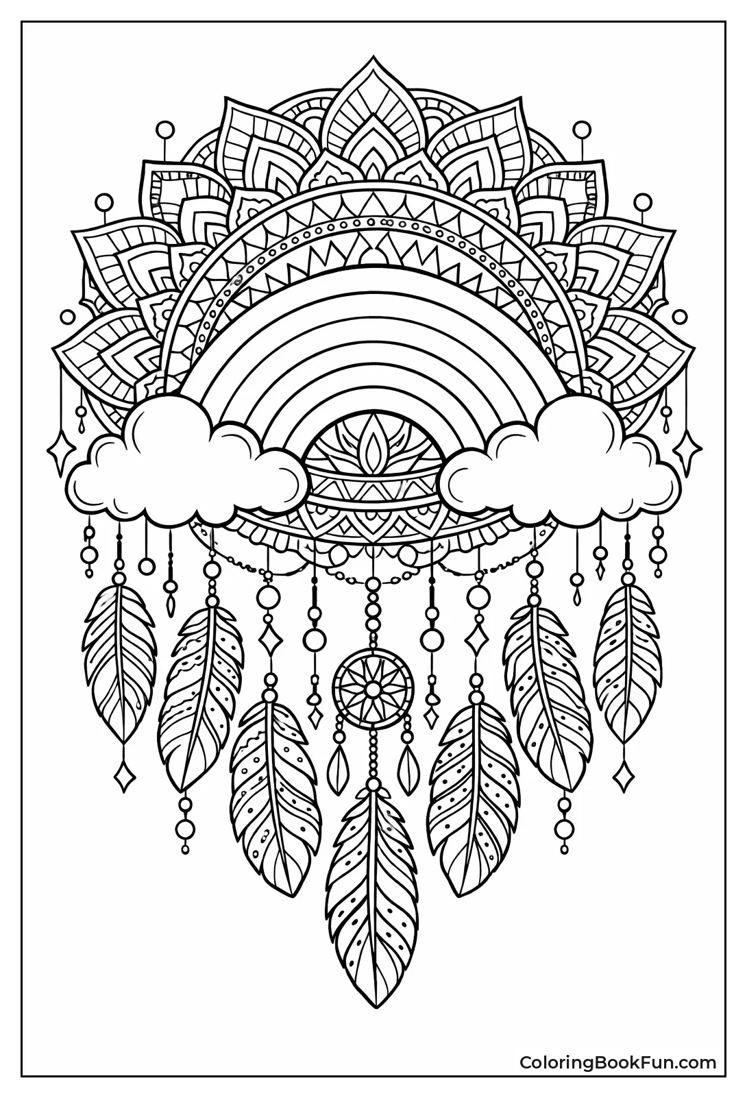 Boho Feathers in Rainbow Mandala