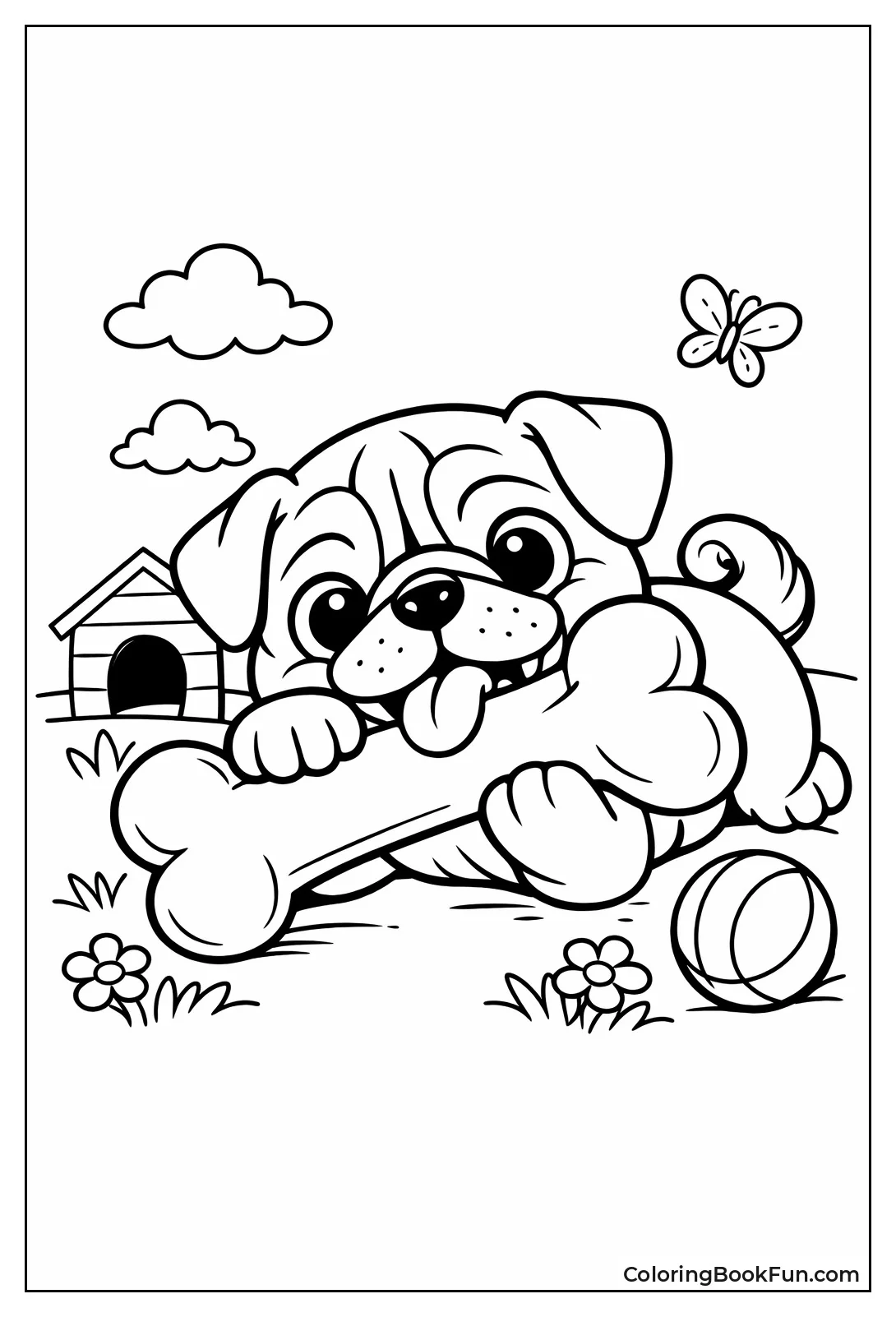 Pug Chewing Big Bone