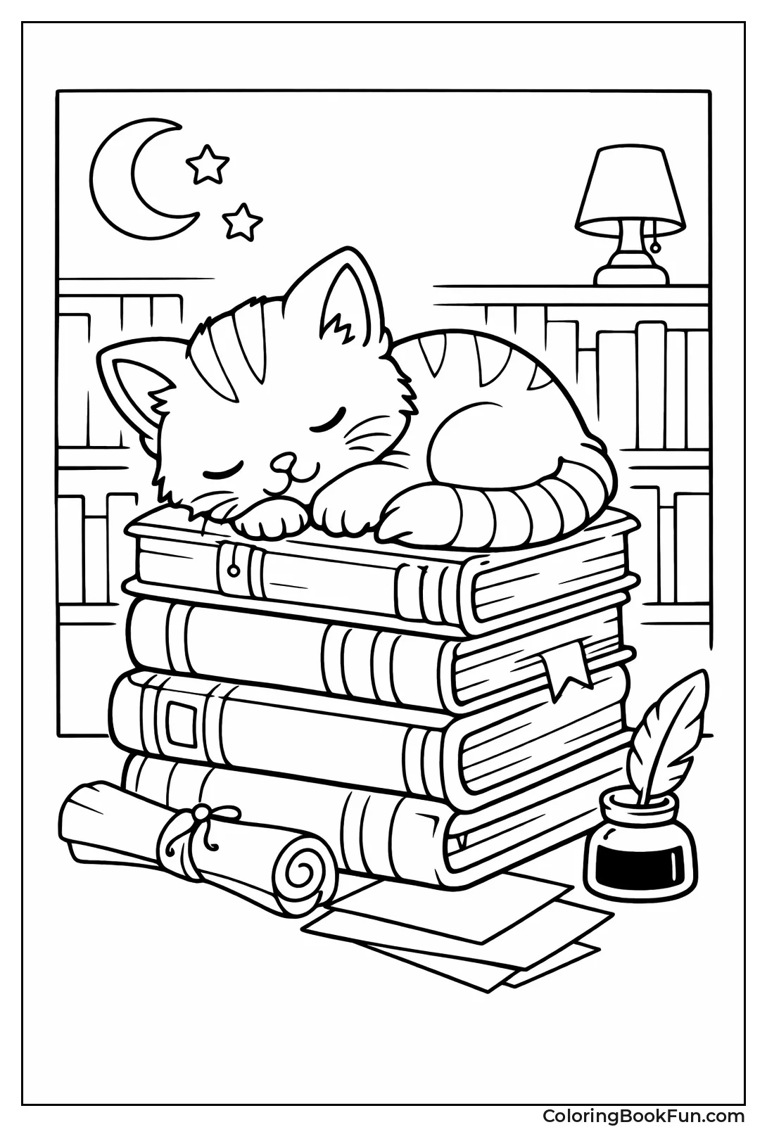 Kitten Sleeping on Books