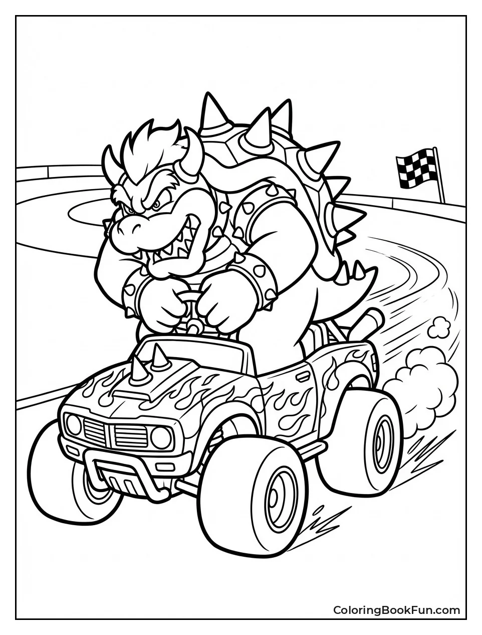 Bowser Races Spiky Kart