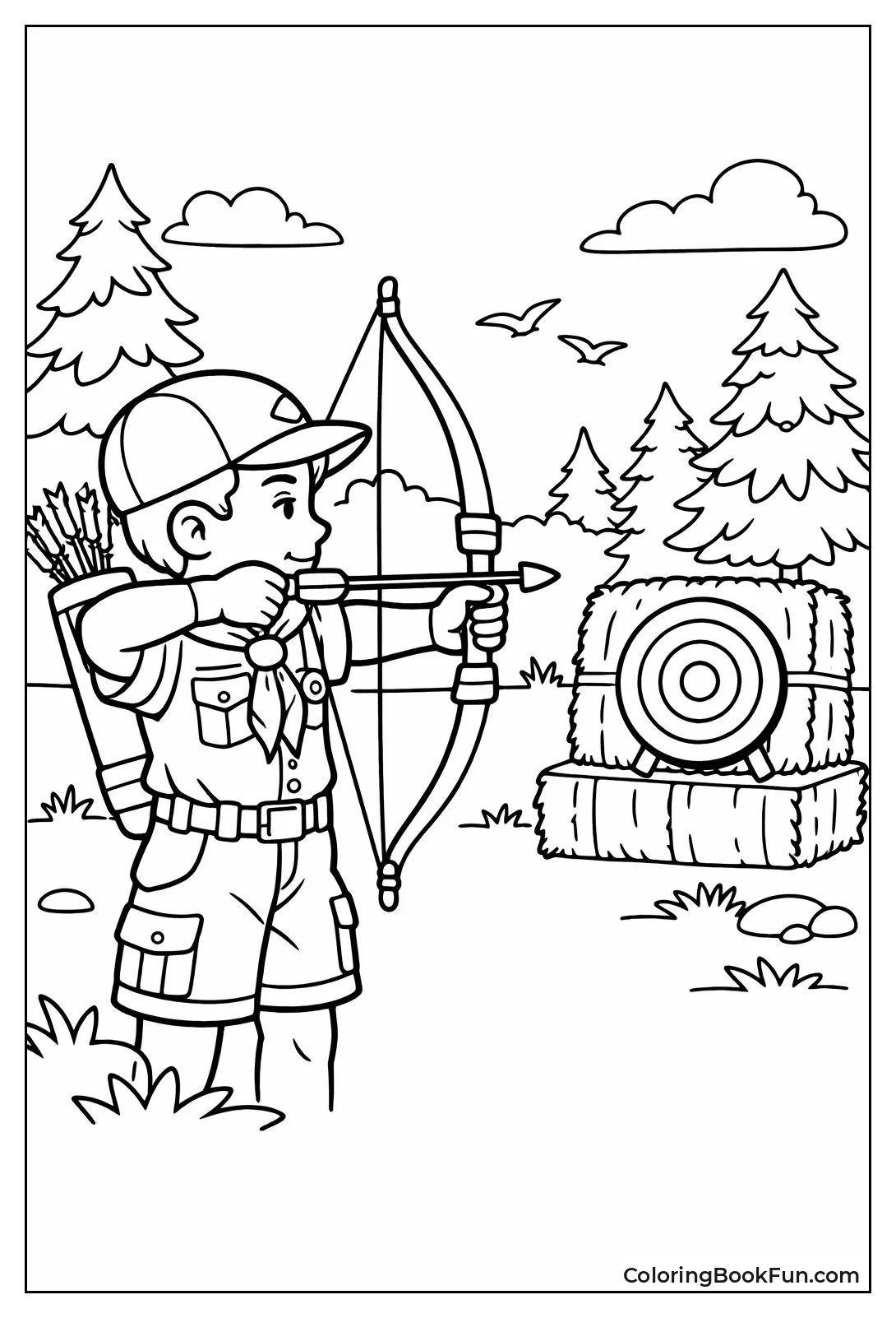 Scout Aims Bow at Target