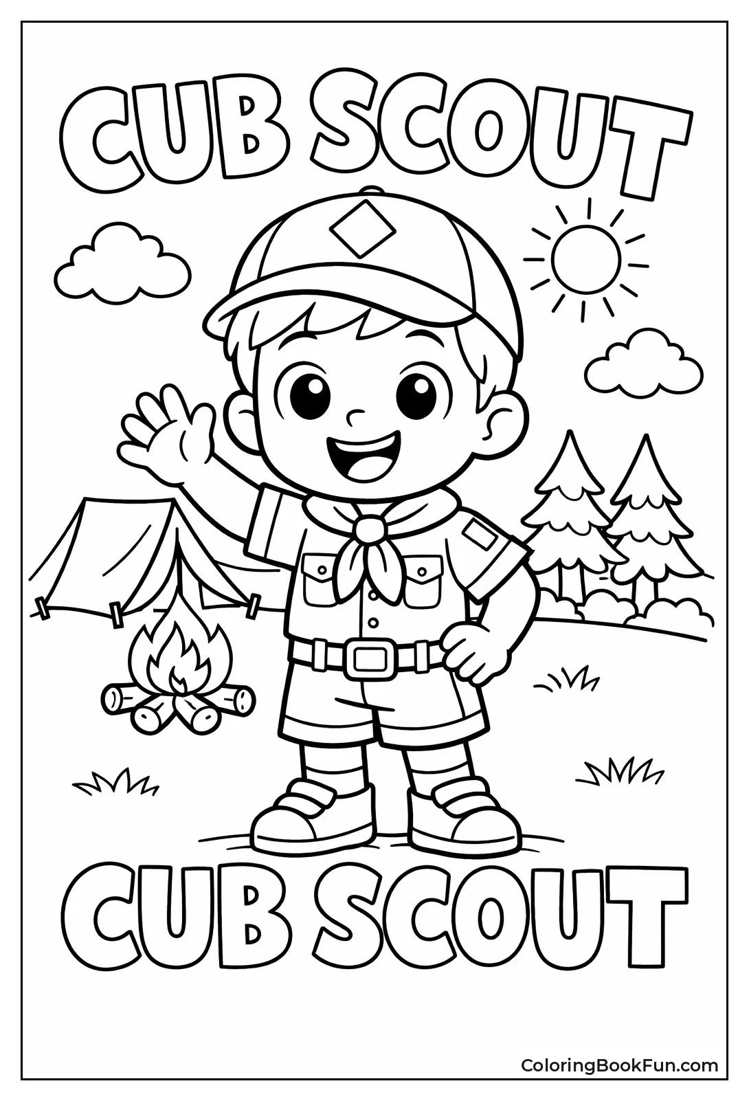 Cute Cub Scout Waves Happily