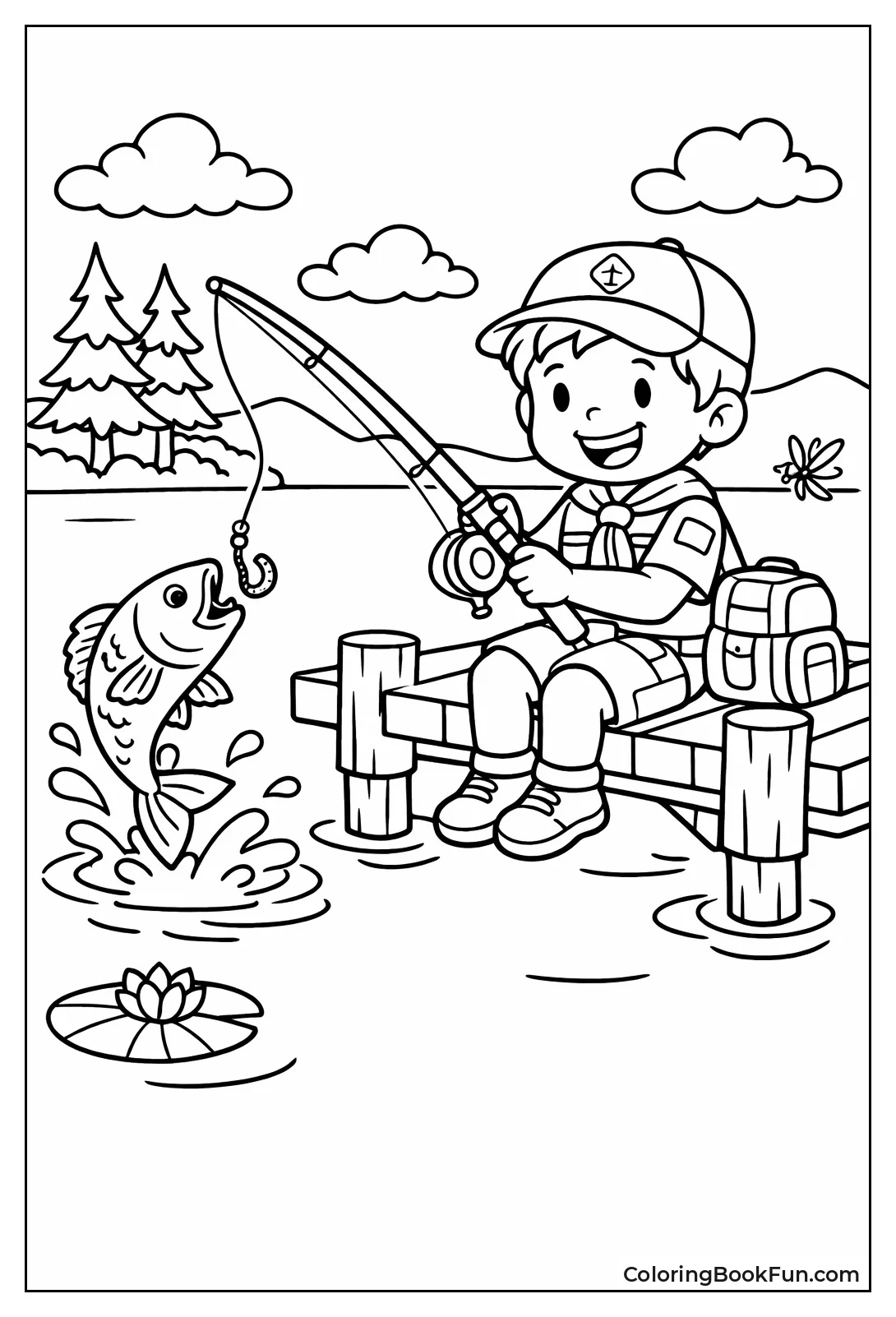 Scout Fishes from Lake Dock