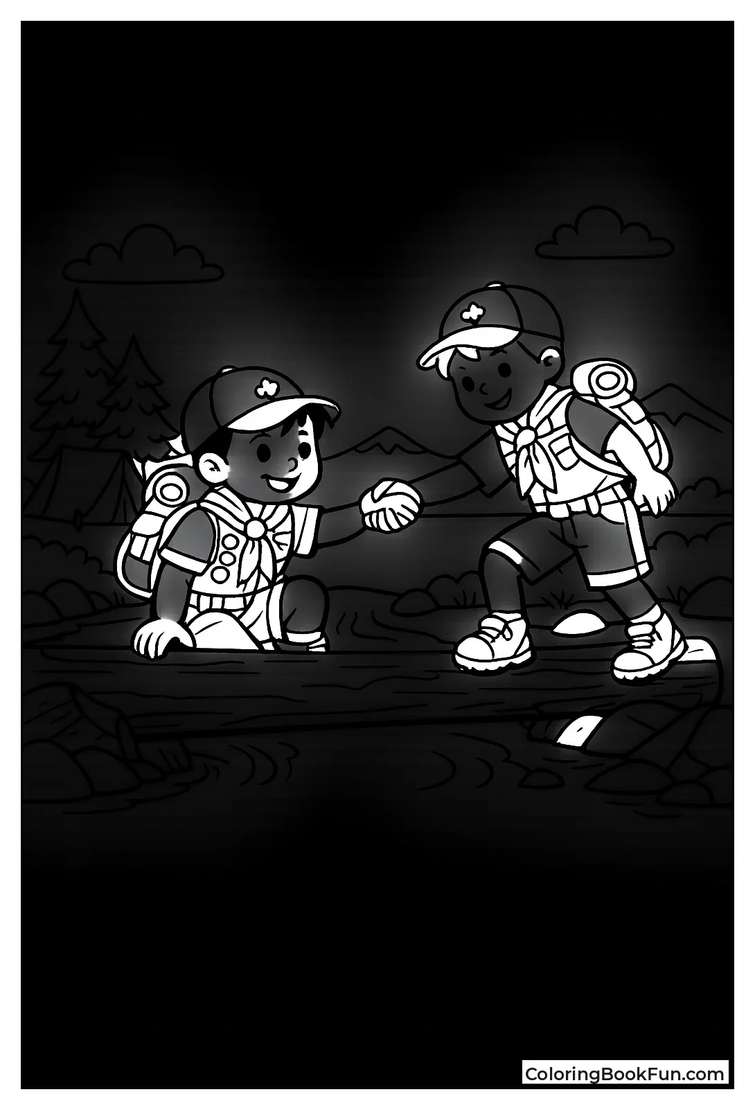 Scout Helps Friend Cross Bridge