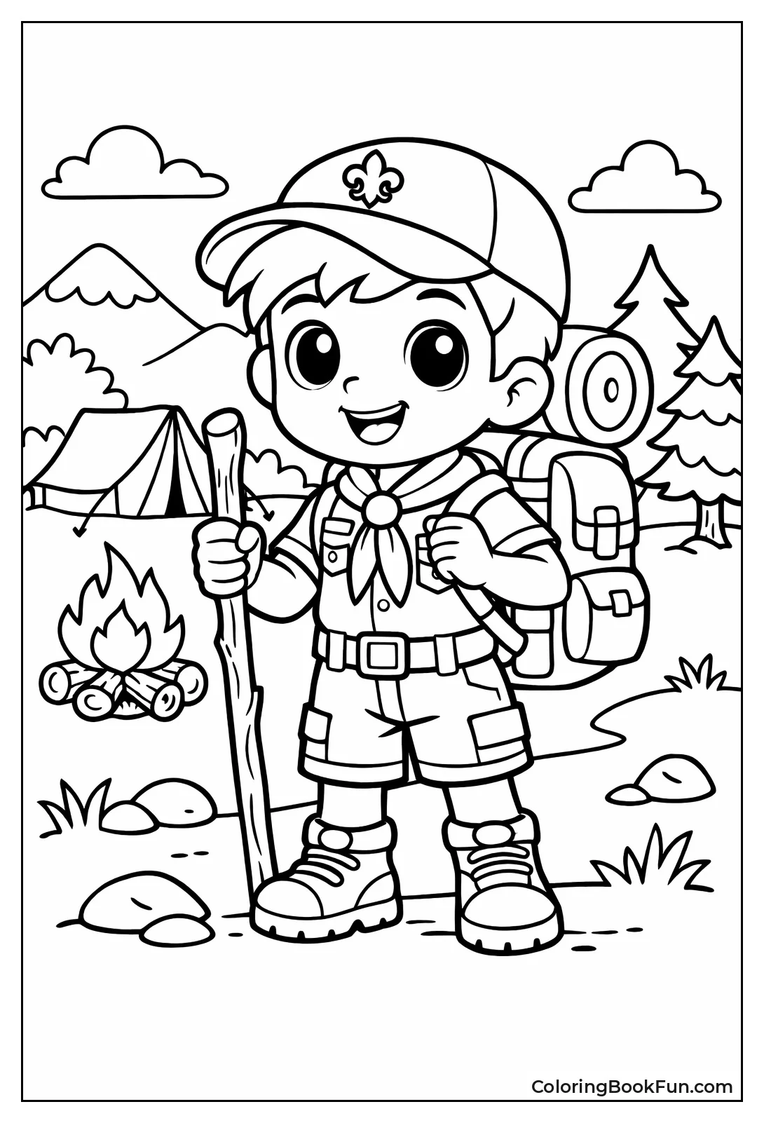 Cute Scout Holds Walking Stick