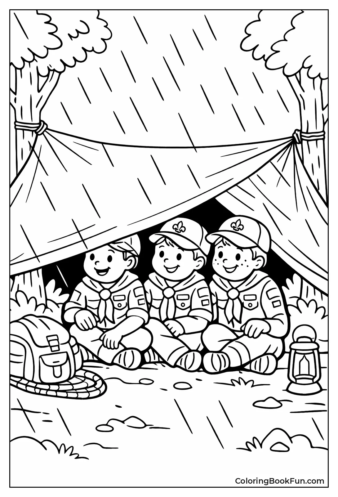 Scouts Shelter under Rainy Tarp