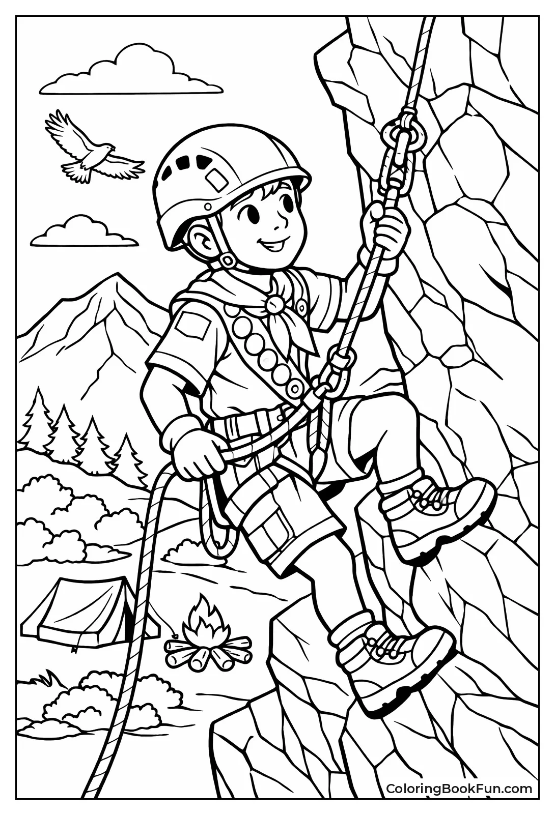 Scout Climbs Steep Rock Face