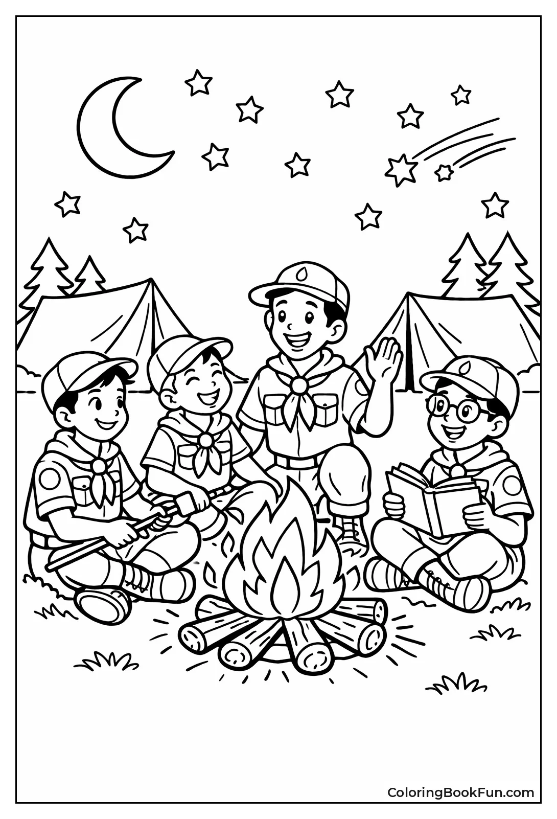 Scouts Gather around Starry Fire