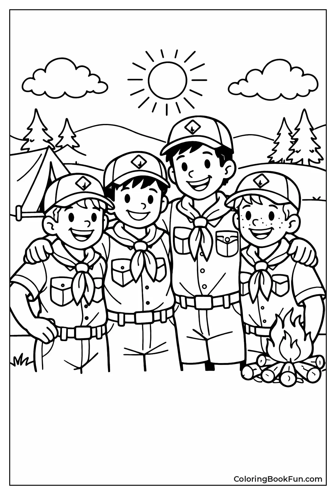 Scouts Pose Arms Around Camp