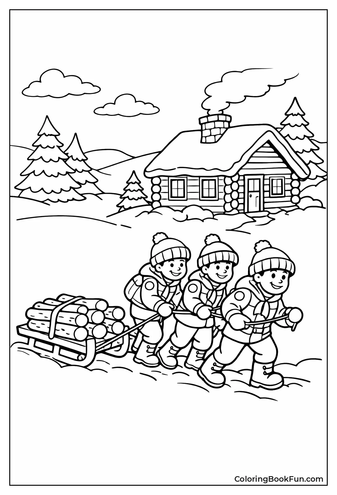 Scouts Haul Wood Sled Cabin