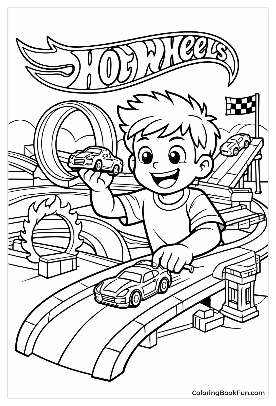 Boy Races Hot Wheels Fast