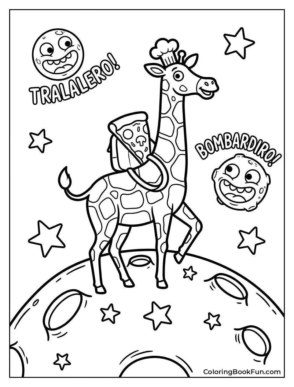 Giraffe Stands on Starry Moon